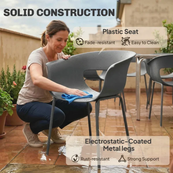 Tuinstoelen Set Van 4 Ergonomisch Balkonstoelen Met Uitsnijontwerp Armleuning Weerbestendig Roestbestendig Donkergrijs