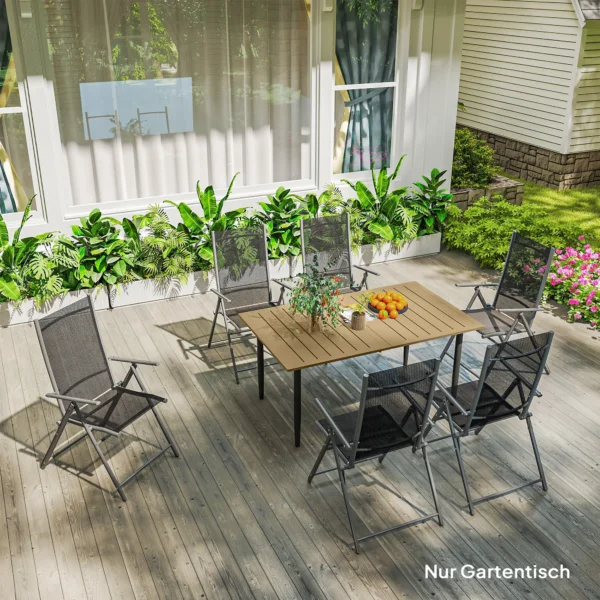 Tuintafel 150x90cm, Weerbestendige Balkontafel Van Staal, Balkontafel Met Paraplu Gat Bruin