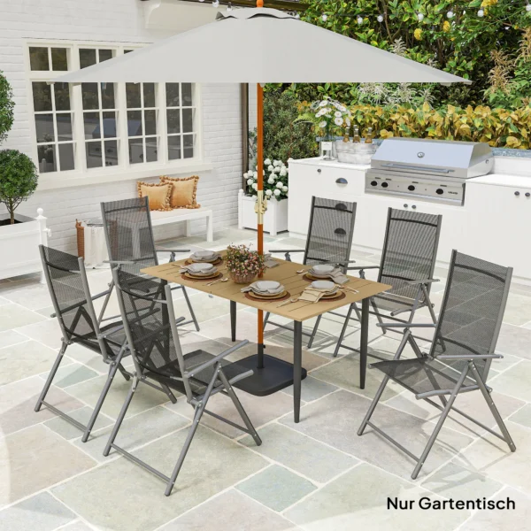 Tuintafel 150x90cm, Weerbestendige Balkontafel Van Staal, Balkontafel Met Paraplu Gat Bruin