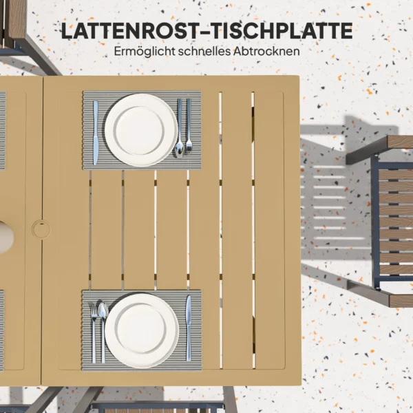 Tuintafel 150x90cm, Weerbestendige Balkontafel Van Staal, Balkontafel Met Paraplu Gat Bruin
