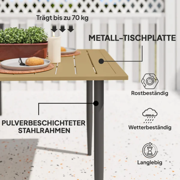 Tuintafel 150x90cm, Weerbestendige Balkontafel Van Staal, Balkontafel Met Paraplu Gat Bruin