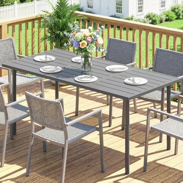 Tuintafel 165 X 80 Cm Voor 6 Personen Eettafel Met Lamellen Tafelblad Stalen Frame, Rechthoekig