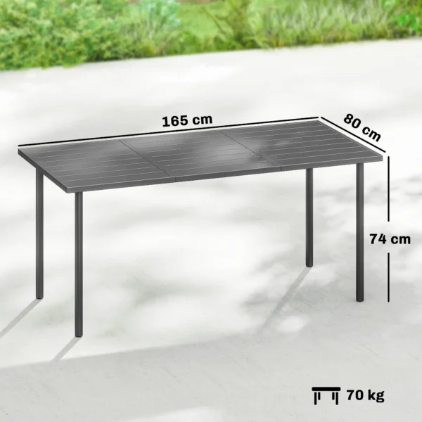 Tuintafel 165 X 80 Cm Voor 6 Personen Eettafel Met Lamellen Tafelblad Stalen Frame, Rechthoekig