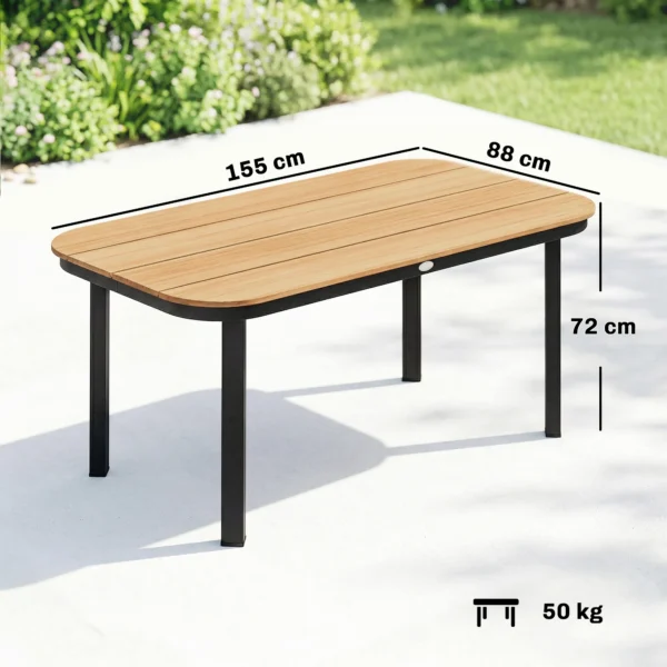 Tuintafel, Eettafel Voor 6 Personen, Balkontafel Met Metalen Frame, WPC Lamellentafelblad, 155 X 88 X 72 Cm, Bruin
