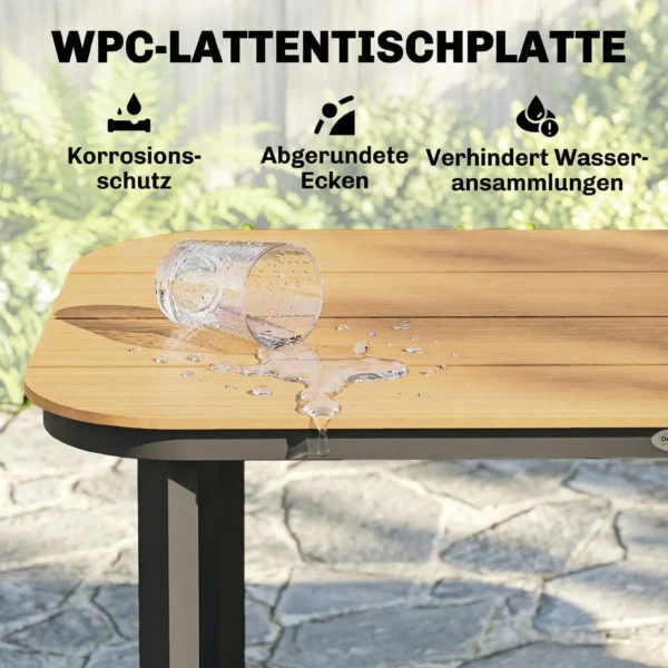 Tuintafel, Eettafel Voor 6 Personen, Balkontafel Met Metalen Frame, WPC Lamellentafelblad, 155 X 88 X 72 Cm, Bruin