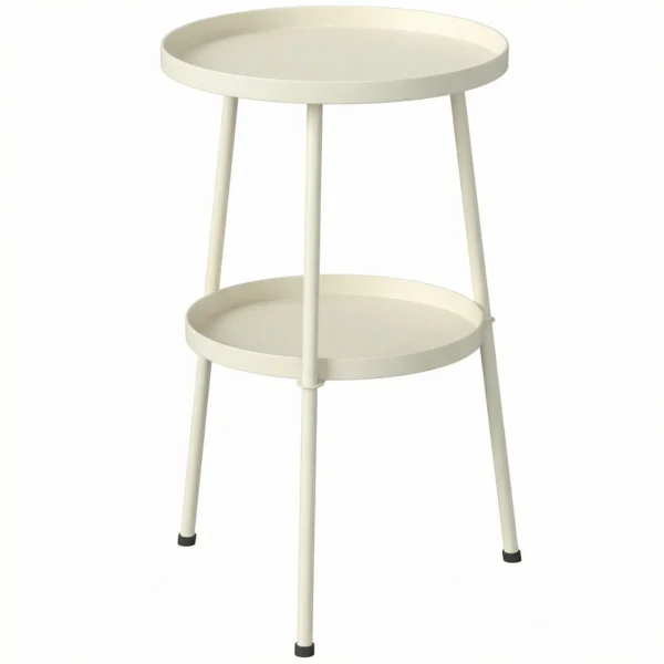 Tuintafel Ø36 Cm, Balkontafel Van Metaal, Eettafel Buiten, Ronde Terrastafel Voor Tuin Terras Balkon Crèmewit