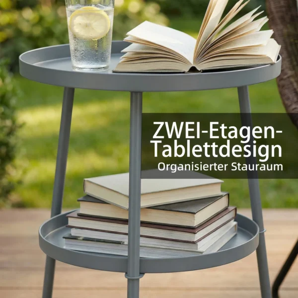 Tuintafel Ø36 Cm, Balkontafel Van Metaal, Eettafel Buiten, Ronde Terrastafel Voor Tuin Terras Balkon Donkergrijs
