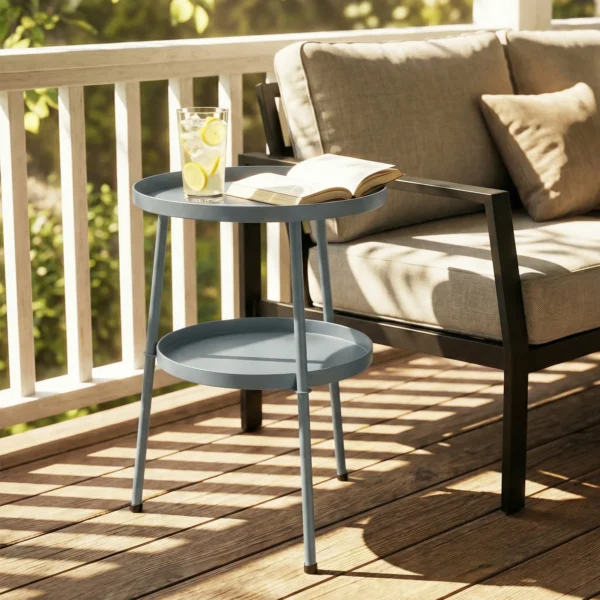 Tuintafel Ø36 Cm, Balkontafel Van Metaal, Eettafel Buiten, Ronde Terrastafel Voor Tuin Terras Balkon Donkergrijs