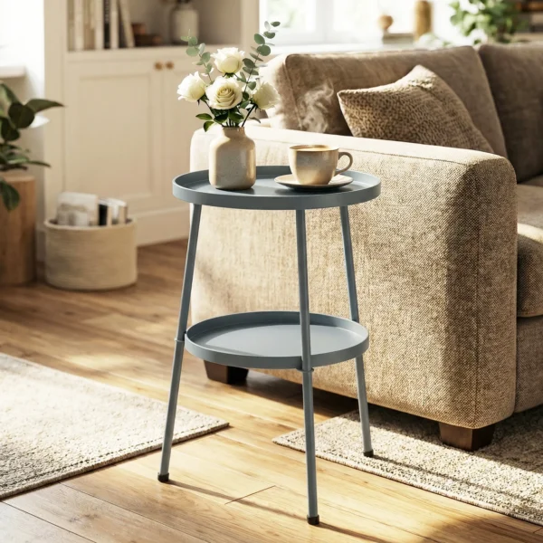 Tuintafel Ø36 Cm, Balkontafel Van Metaal, Eettafel Buiten, Ronde Terrastafel Voor Tuin Terras Balkon Donkergrijs