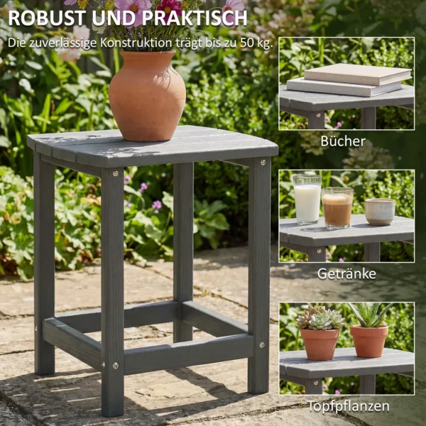 Tuintafel, Weerbestendige Balkontafel Gemaakt Van HDPE, Eettafel Buitencampingtafel Voor Tuin Terras Balkon 48x37x46 Cm Grijs