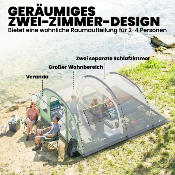 Tunneltent 4 Personen Familietent Met 2 Slaapcabines Voortent 4 Ramen Grondzeil Sta Hoogte 3000 Mm Waterkolom