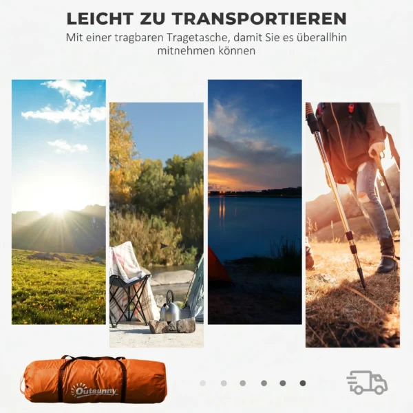 Tunneltent Voor 4 6 Personen, Kampeertent Met Deur, Grondzeil, 2000mm Waterdicht Oranje