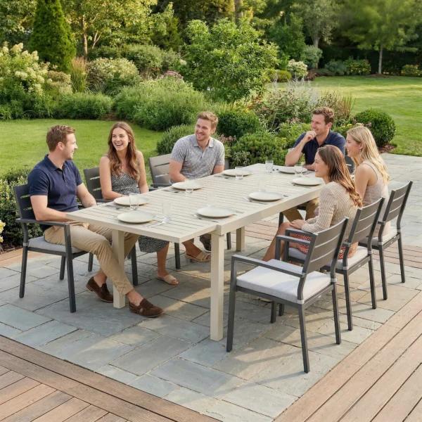 Uitschuifbare Tuintafel 150/225 X 85 Cm Aluminium Eettafel Voor 6 8 Personen, Rechthoekig Lamellenlook