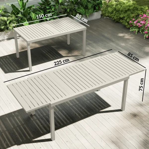Uitschuifbare Tuintafel 150/225 X 85 Cm Aluminium Eettafel Voor 6 8 Personen, Rechthoekig Lamellenlook