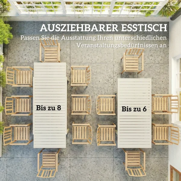 Uitschuifbare Tuintafel 150/225 X 85 Cm Aluminium Eettafel Voor 6 8 Personen, Rechthoekig Lamellenlook