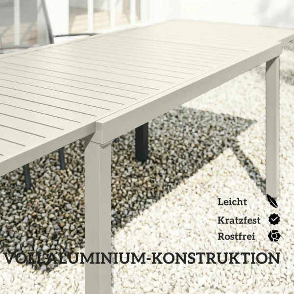 Uitschuifbare Tuintafel 150/225 X 85 Cm Aluminium Eettafel Voor 6 8 Personen, Rechthoekig Lamellenlook