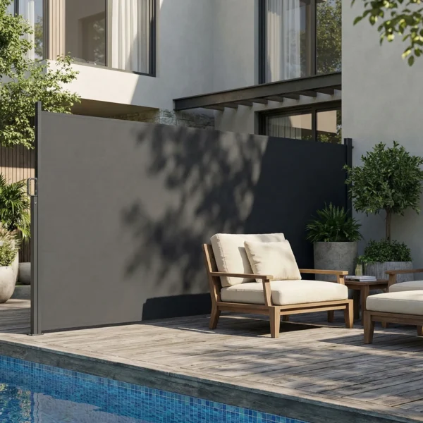 Uitschuifbare Zijmarkies, Privacy Scherm Voor Buitenruimtes, Waterafstotend, UV 50+, 420 X 185 Cm, Donkergrijs