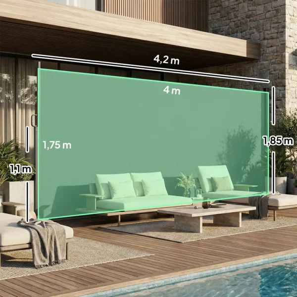 Uitschuifbare Zijmarkies, Privacy Scherm Voor Buitenruimtes, Waterafstotend, UV 50+, 420 X 185 Cm, Donkergrijs