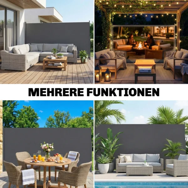 Uitschuifbare Zijmarkies, Privacy Scherm Voor Buitenruimtes, Waterafstotend, UV 50+, 420 X 185 Cm, Donkergrijs