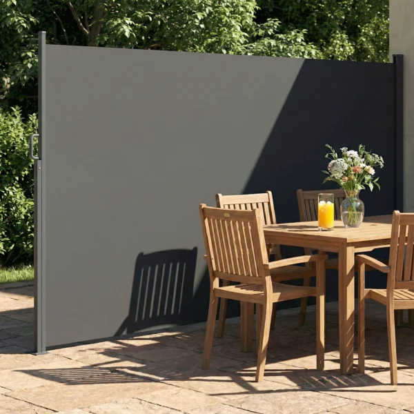 Uitschuifbare Zijmarkies, Privacy Scherm Voor Buitenruimtes, Waterafstotend, UV 50+, 420 X 185 Cm, Donkergrijs