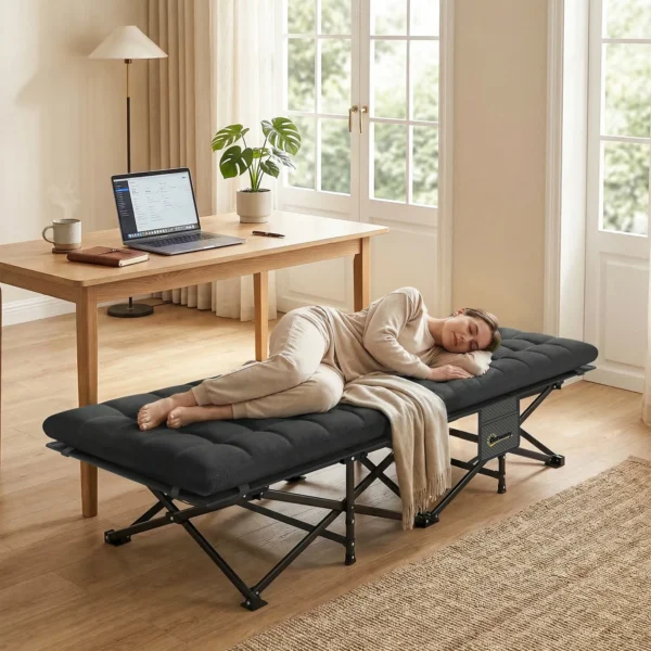 Veldbed Opvouwbaar Campingbed Met Draagtas Campingligstoel Tot 200 Kg Binnen, Buiten, 200 X 80 X 40 Cm Zwart