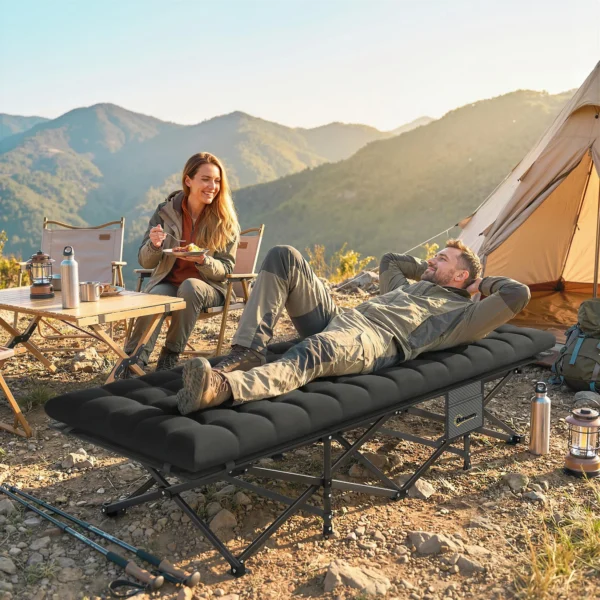 Veldbed Opvouwbaar Campingbed Met Draagtas Campingligstoel Tot 200 Kg Binnen, Buiten, 200 X 80 X 40 Cm Zwart