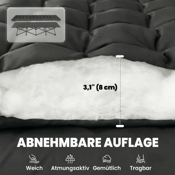 Veldbed Opvouwbaar Campingbed Met Draagtas Campingligstoel Tot 200 Kg Binnen, Buiten, 200 X 80 X 40 Cm Zwart