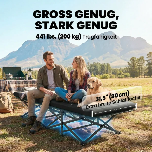 Veldbed Opvouwbaar Campingbed Met Draagtas Campingligstoel Tot 200 Kg Binnen, Buiten, 200 X 80 X 40 Cm Zwart