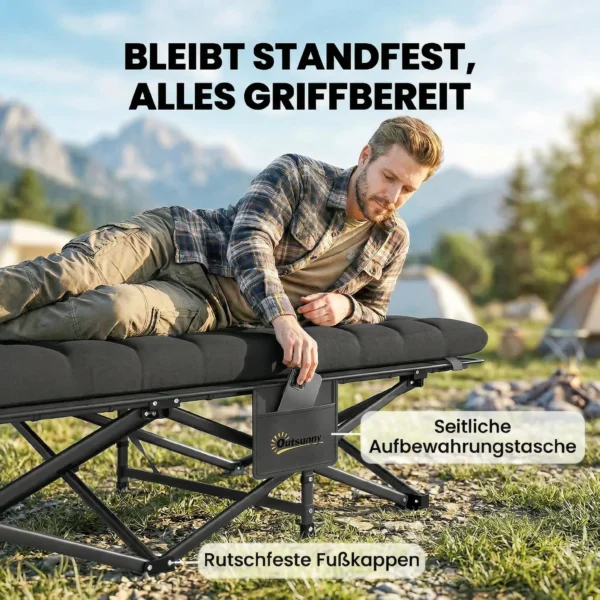 Veldbed Opvouwbaar Campingbed Met Draagtas Campingligstoel Tot 200 Kg Binnen, Buiten, 200 X 80 X 40 Cm Zwart