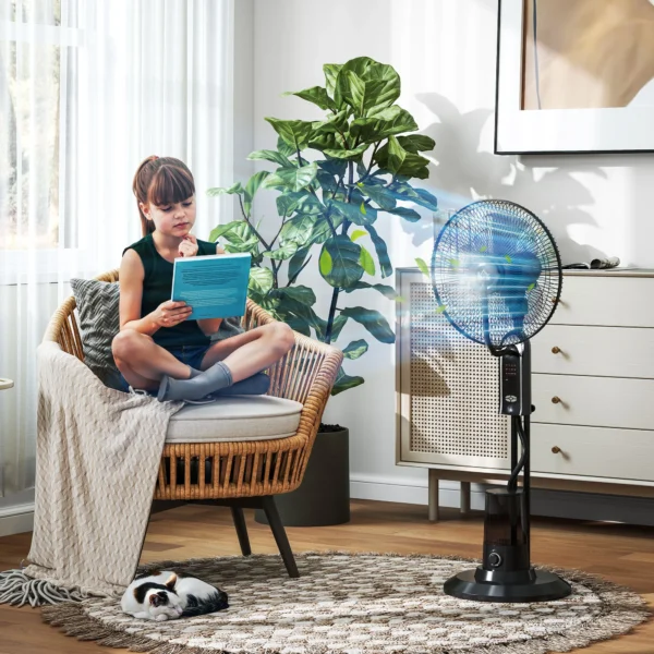 Ventilator Met Waterkoeling, Luchtbevochtiger, 10° Kantelbaar 70° Oscillerend 3 Snelheidsniveaus 75W, Zwart