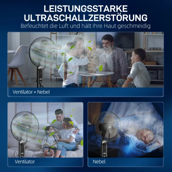 Ventilator Met Waterkoeling, Luchtbevochtiger, 10° Kantelbaar 70° Oscillerend 3 Snelheidsniveaus 75W, Zwart