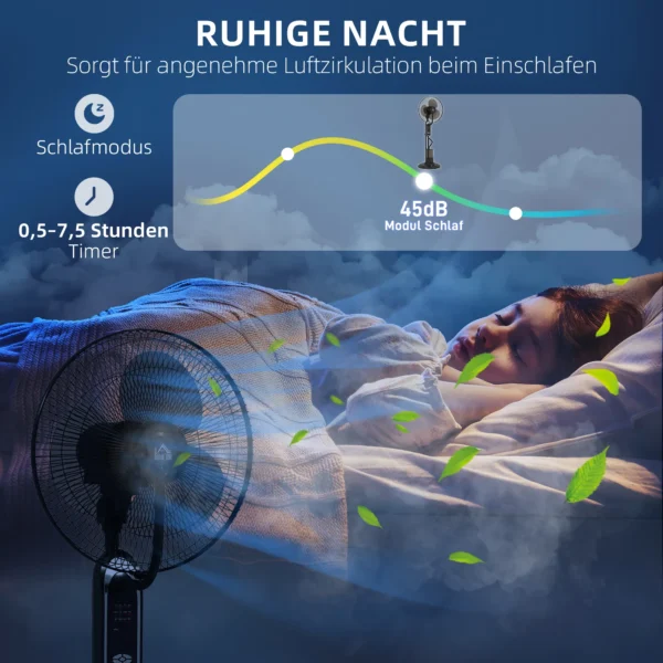 Ventilator Met Waterkoeling, Luchtbevochtiger, 10° Kantelbaar 70° Oscillerend 3 Snelheidsniveaus 75W, Zwart