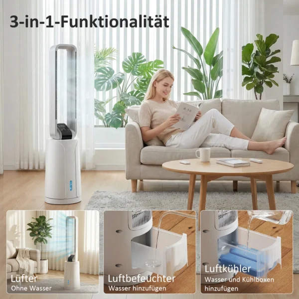 Verdampingsluchtkoeler Met Afstandsbediening, 15 uurs Timer, Koelblok Voor Thuis En Kantoor, Wit
