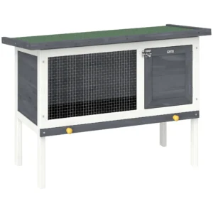 Verhoogd Konijnenhok Van Hout Met Opklapbaar Bitumendak En Uitschuifbare Lade 90x45x65 Cm Grijs