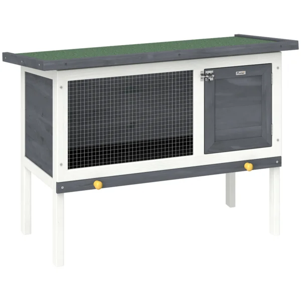 Verhoogd Konijnenhok Van Hout Met Opklapbaar Bitumendak En Uitschuifbare Lade 90x45x65 Cm Grijs