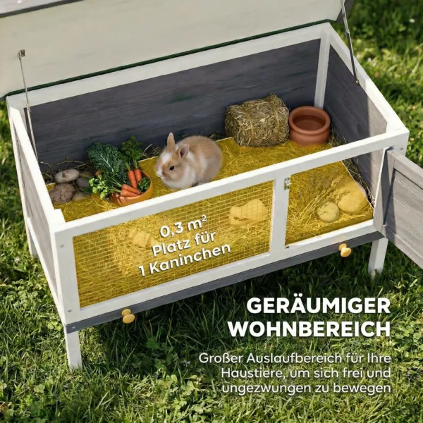 Verhoogd Konijnenhok Van Hout Met Opklapbaar Bitumendak En Uitschuifbare Lade 90x45x65 Cm Grijs