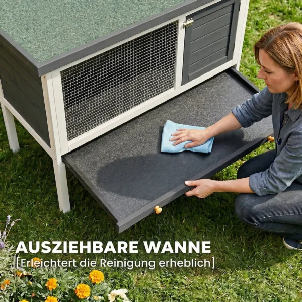 Verhoogd Konijnenhok Van Hout Met Opklapbaar Bitumendak En Uitschuifbare Lade 90x45x65 Cm Grijs