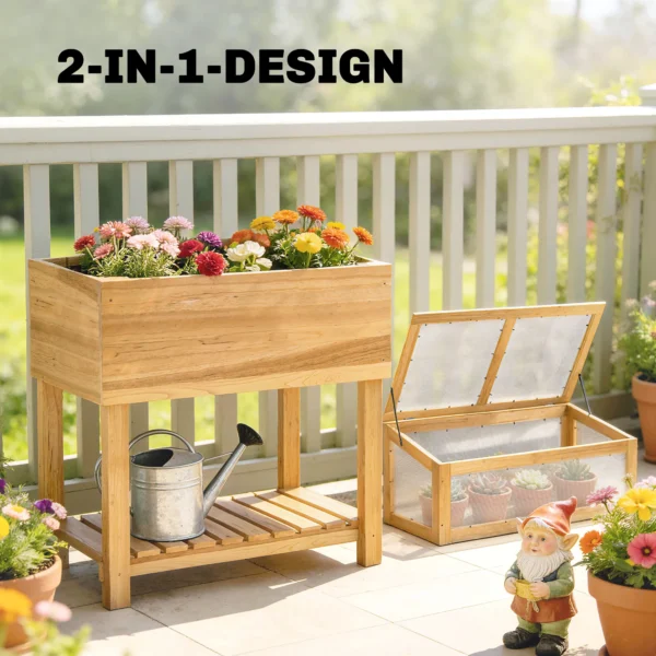 Verhoogde Houten Plantenbak Met Vroegbeetopzetstuk, Opklapbare Deksel, Rek, Vliesstof, Ergonomisch