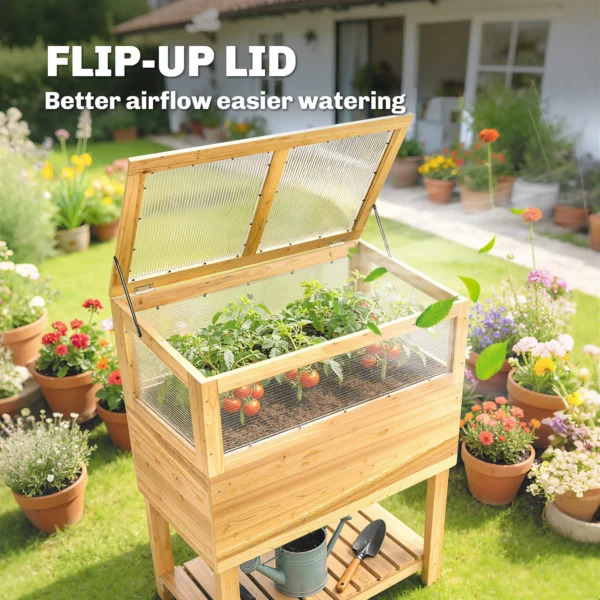 Verhoogde Houten Plantenbak Met Vroegbeetopzetstuk, Opklapbare Deksel, Rek, Vliesstof, Ergonomisch