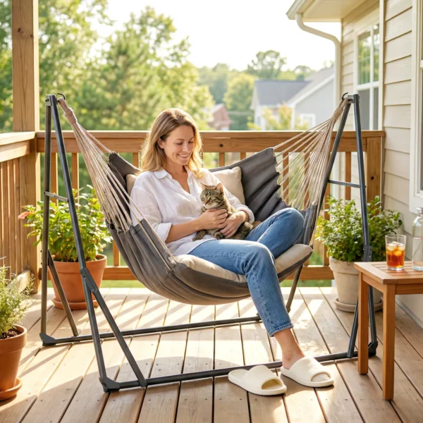Verstelbaar, Opvouwbaar, Draagbaar Hangmatframe Voor Hangmat Met Draagtas 290x78x100 Cm Zwart