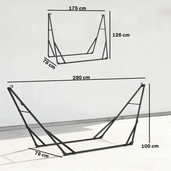 Verstelbaar, Opvouwbaar, Draagbaar Hangmatframe Voor Hangmat Met Draagtas 290x78x100 Cm Zwart