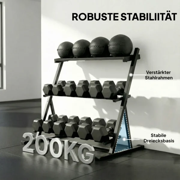Verstelbare Drielaagse Dumbbell Stand Max. 200kg Antislip Korte Dumbbell Stand Met Verstelbare Stangen