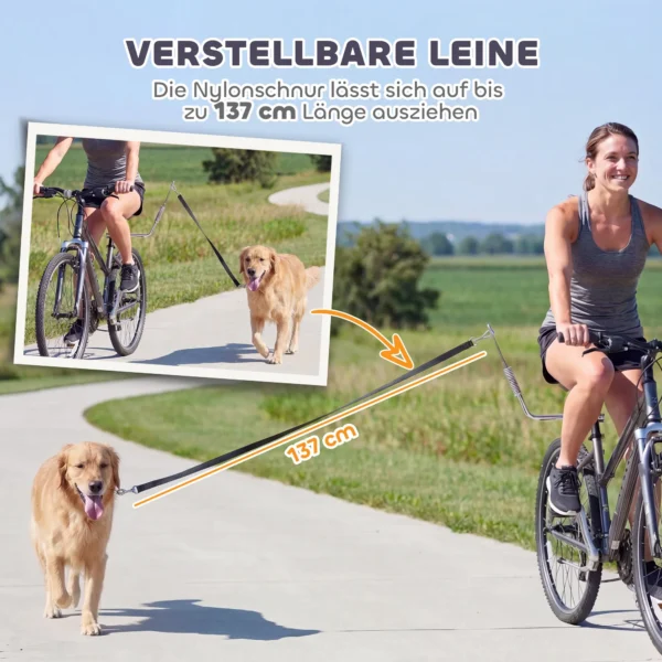 Verstelbare Fietslijn Voor Honden Met Schokdempers, Afneembare Riem, Snelkoppeling Voor Training, Joggen, Zilver+zwart