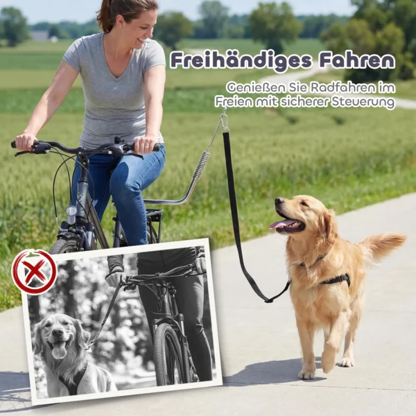 Verstelbare Fietslijn Voor Honden Met Schokdempers, Afneembare Riem, Snelkoppeling Voor Training, Joggen, Zilver+zwart