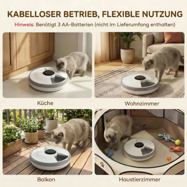 Voederautomaat, Automatische Draadloze Voederdispenser Met Timer Voor Maximaal 6 Maaltijden, LED display, Koelblok Grijs