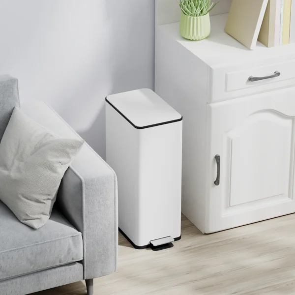 Vuilnisbak 20L, Soft Close Deksel, Deodorant Vak, Vingerafdrukbestendig, Roestvrij Staal, Wit