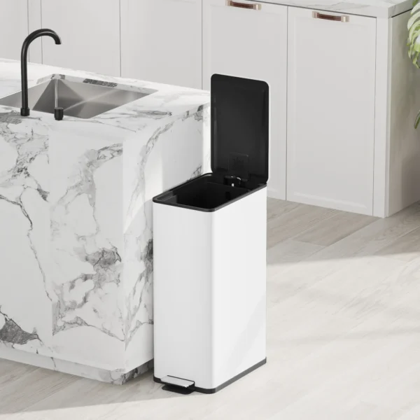 Vuilnisbak 20L, Soft Close Deksel, Deodorant Vak, Vingerafdrukbestendig, Roestvrij Staal, Wit