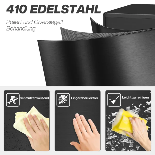 Vuilnisbak 20L, Soft Close Deksel, Deodorant Vak, Vingerafdrukbestendig, Roestvrij Staal, Zwart