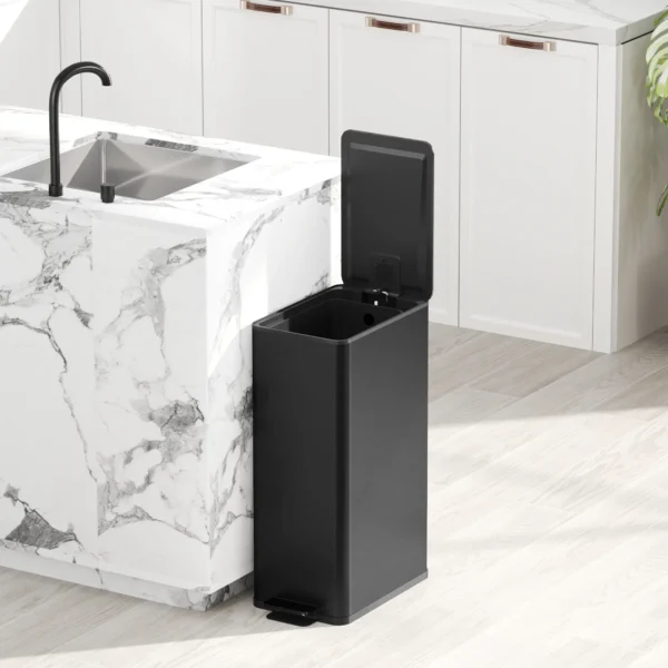 Vuilnisbak 20L, Soft Close Deksel, Deodorant Vak, Vingerafdrukbestendig, Roestvrij Staal, Zwart