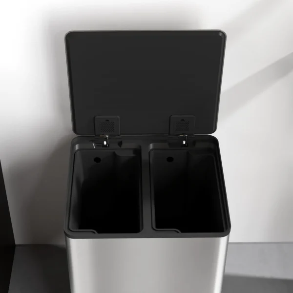 Vuilnisbak Met 2x20L Vakken, Soft Close deksel, Vingerafdrukbestendig, Roestvrij Staal, Zilver